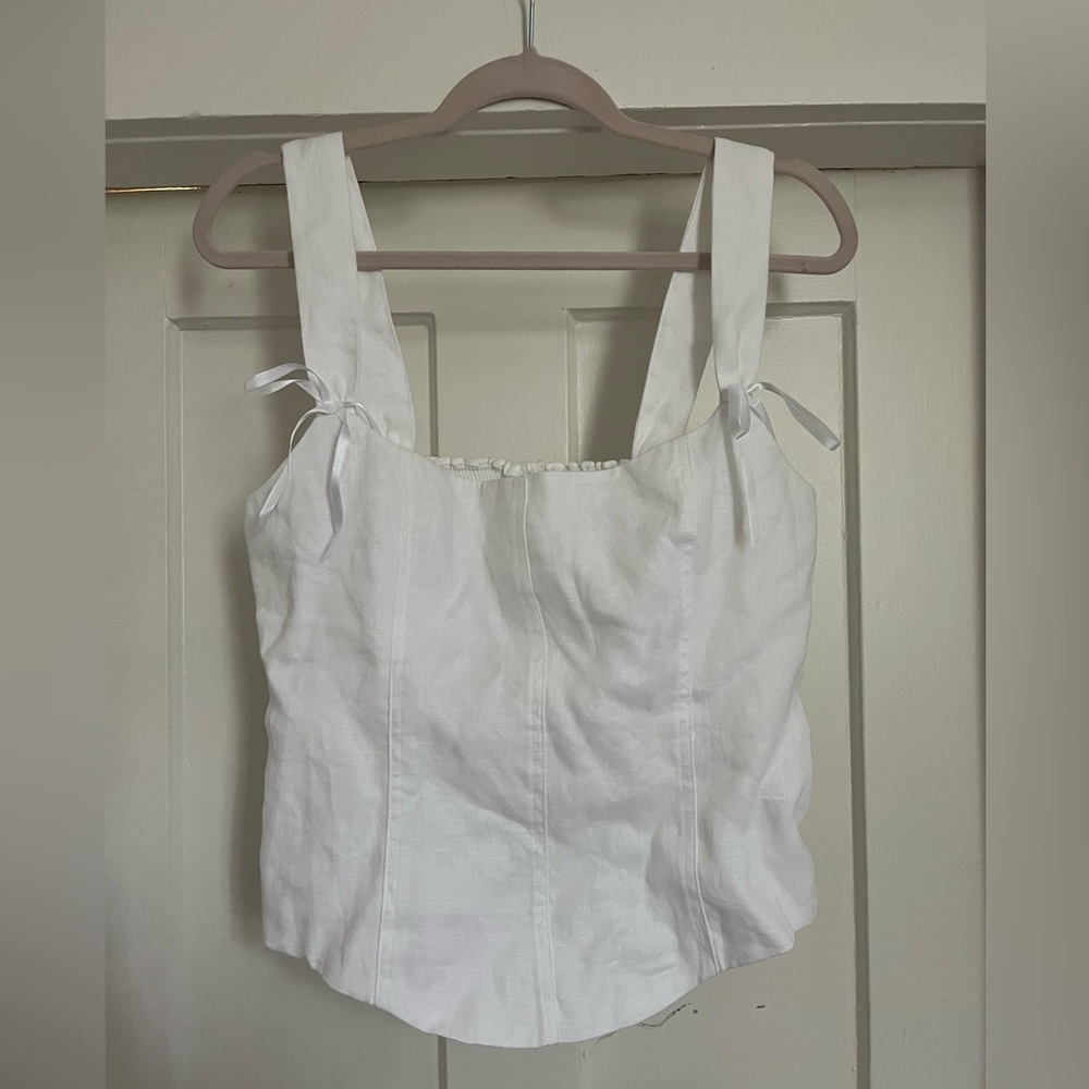 Reformation white bow corset top